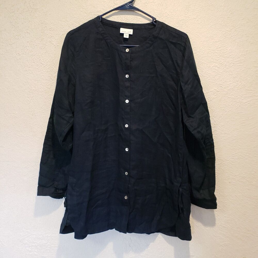J Jill Tunic Womens Medium Navy Blue Love Linen Round Neck Tie Hem Split M